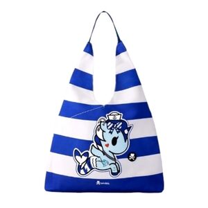 Tokidoki Tote Bag Blue White Stripe Unicorno Canvas Shoulder Bag Travel Shopper